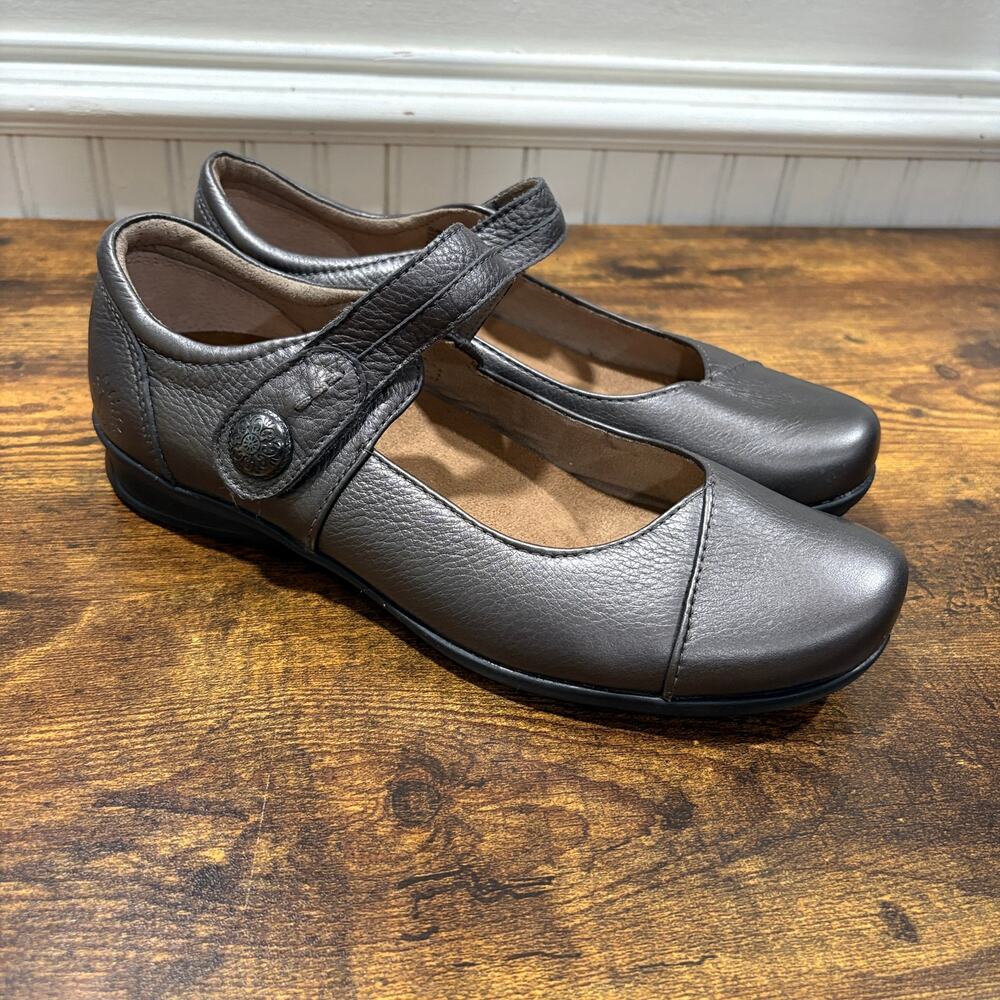 Taos Red Willow EU 40 US 9 Leather Mary Jane Shoes Metallic Gray Comfort Walking - Picture 2 of 14